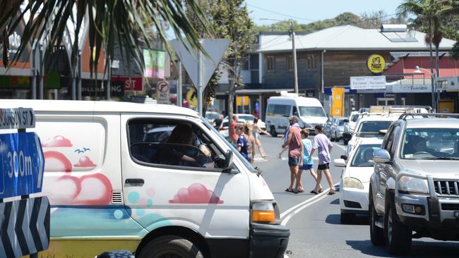 Heavy traffic in Byron Bay on Monday, November 23, 2020. The town has been busy as school-leavers prepare to celebrate an informal schoolies and other travellers have been flocking to the seaside town. Picture: Liana Boss