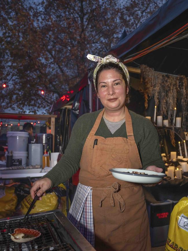 Chef Annalise Gregory at Winter Feast, part of Dark Mofo at Hobart Waterfront. Picture: Caroline Tan
