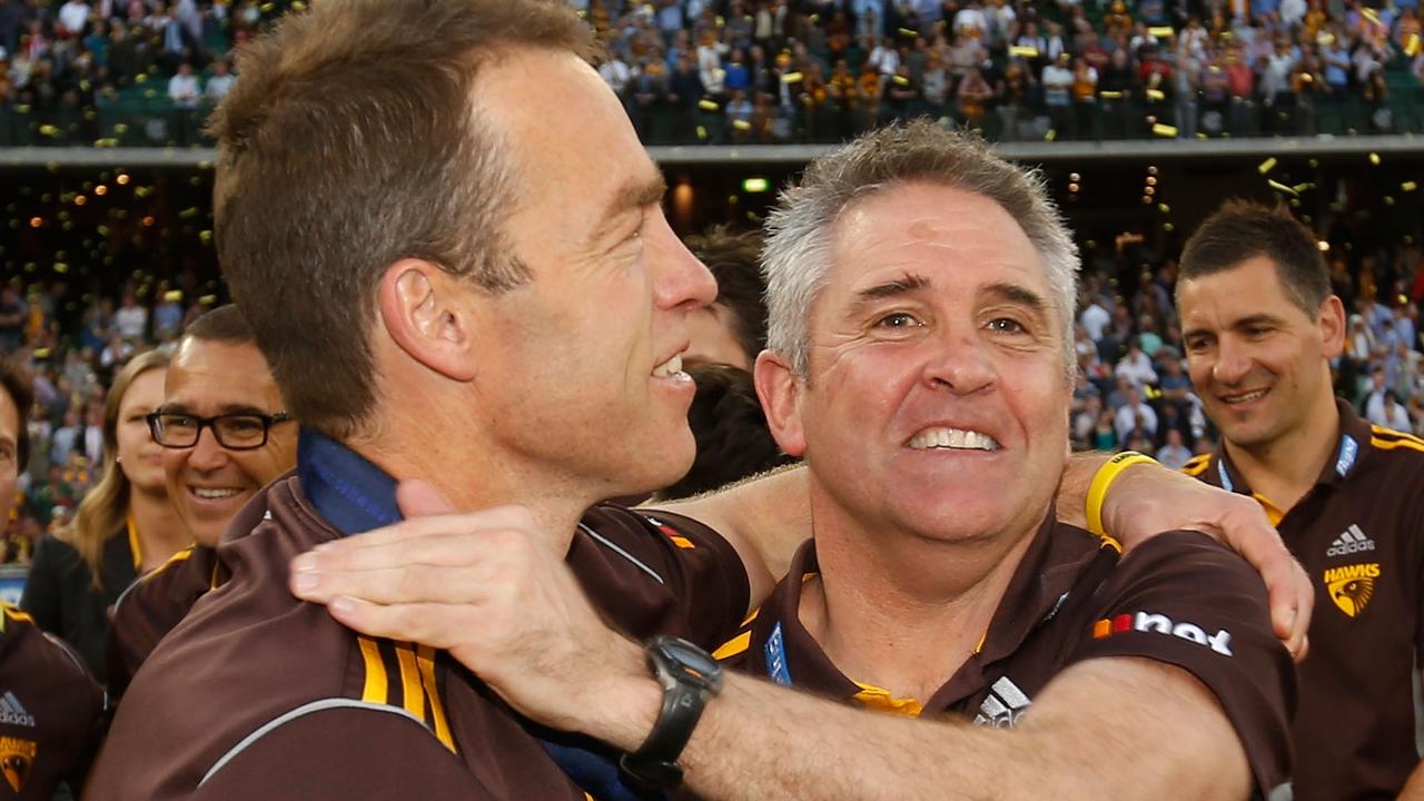 Alastair Clarkson and Chris Fagan while at the Hawks. Picture: AFL Media