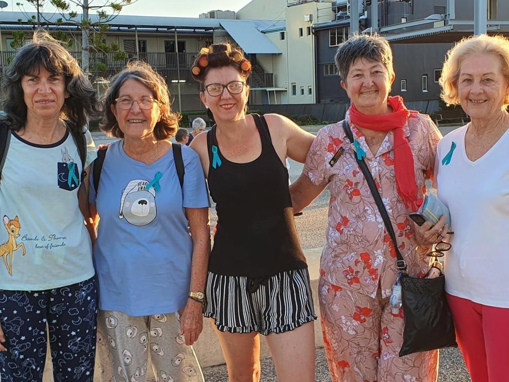 Soroptimist International Mackay members Valerie Wright, Jenny Rackemann, president Kirsty Mawer, Wendy Logan and Jenny Banks joining the Lazy Runners Club for its annual 5km Pyjama Fun Run raising funds for ovarian cancer. Picture: Contributed