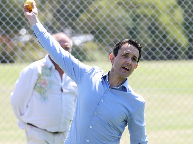 Leader of the Opposition David Crisafulli visits the Redlands Tigers Cricket Club. Picture: Liam Kidston.