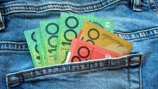 Australian cash in jeans pocket background