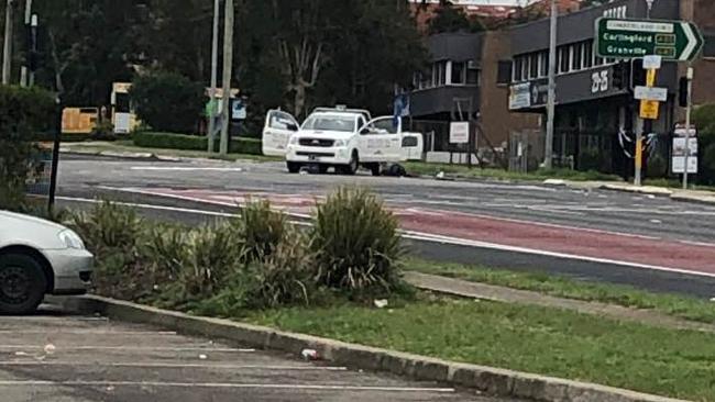 Police at the scene of the stand-off with the man. Picture: David Meddows