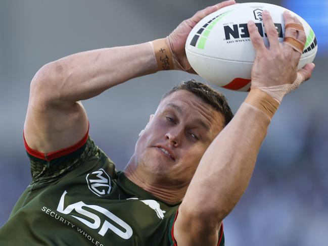 SYDNEY, AUSTRALIA - APRIL 18: Jack Wighton of the Rabbitohs warms up before the round seven NRL match between Canterbury Bulldogs and South Sydney Rabbitohs at Accor Stadium, on April 18, 2025, in Sydney, Australia. (Photo by Darrian Traynor/Getty Images)