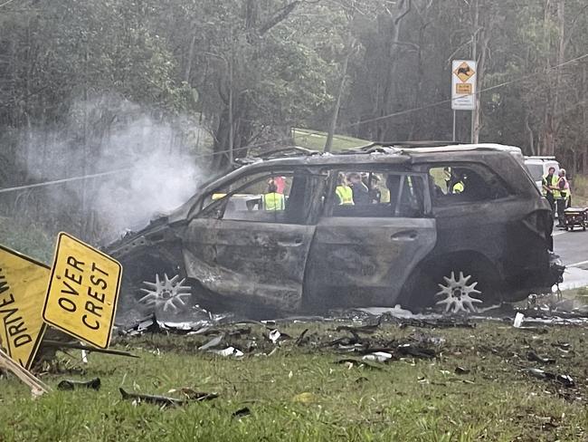 One of the cars involved in a horror Bonogin car crash on the Gold Coast's outskirts before New Year's Eve. Picture: Sam Stolz