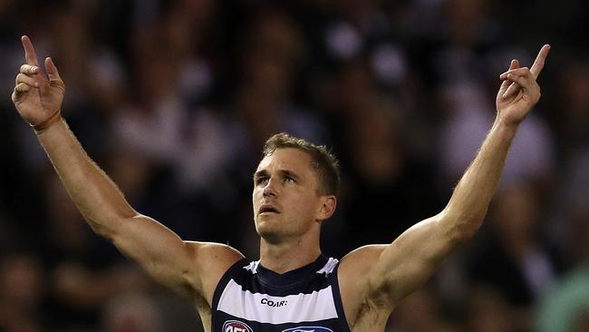 Joel Selwood showed his trademark courage. Photo: Michael Klein