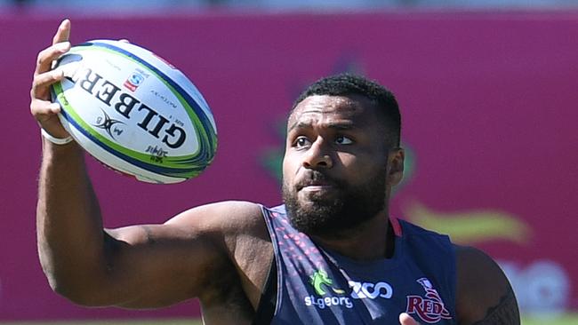 Queensland Reds captain Samu Kerevi is seen during training in Brisbane, Friday, April 27, 2018. The Reds will clash with top-of-the table Lions tomorrow at Suncorp Stadium. (AAP Image/Dan Peled) NO ARCHIVING