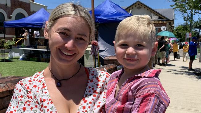 Lismore Heights resident Nikkiya Peters holds her son Leo Fuller, 3, at the Lismore Presbyterian Church after voting in the 2021 Lismore City Council local government election. Stay up to date with local politics with a Daily Telegraph subscription.