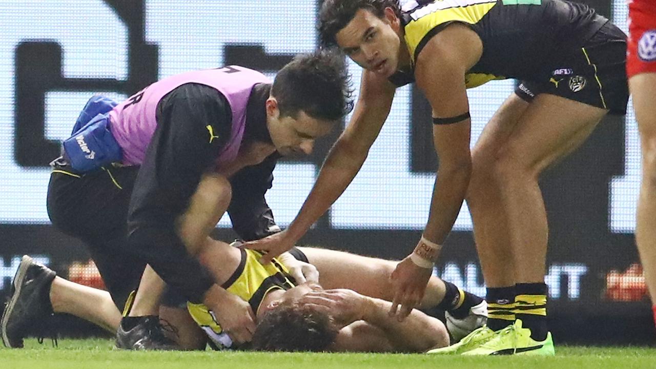 Reece Conca suffers a nasty injury. Photo: Scott Barbour/Getty Images