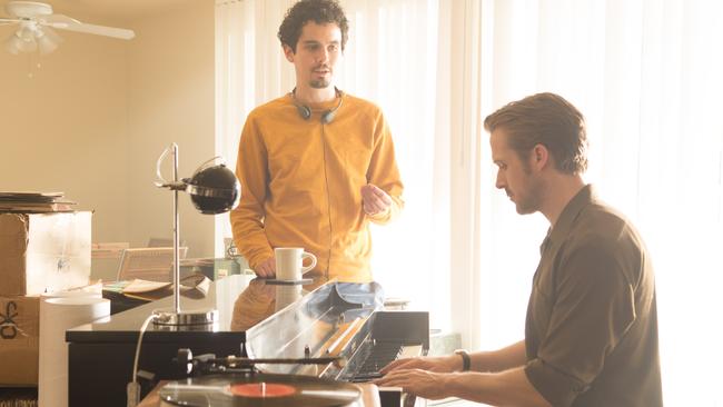 Damien Chazelle and actor Ryan Gosling behind the scenes of La La Land. Picture: Dale Robinette.