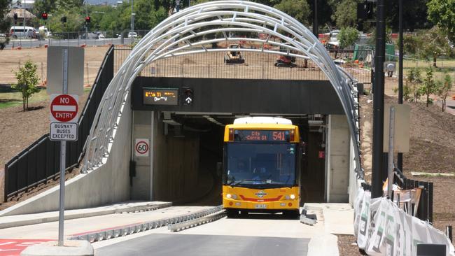 The O-Bahn tunnel off Grenfell St under the Adelaide Parklands — the Liberals want to extend the O-Bahn to Golden Grove. Picture: Eugene Boisvert