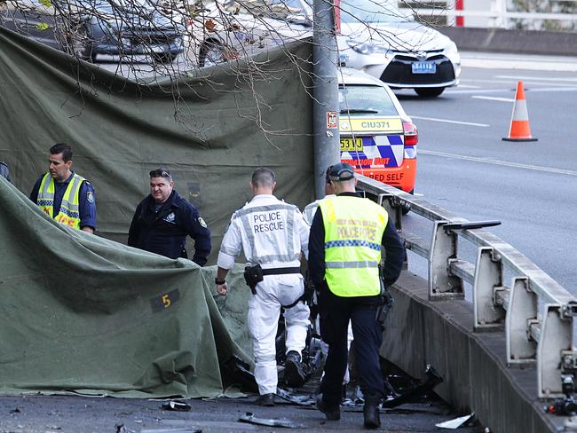 Police at the crash scene earlier yesterday. Picture: Danny Aarons