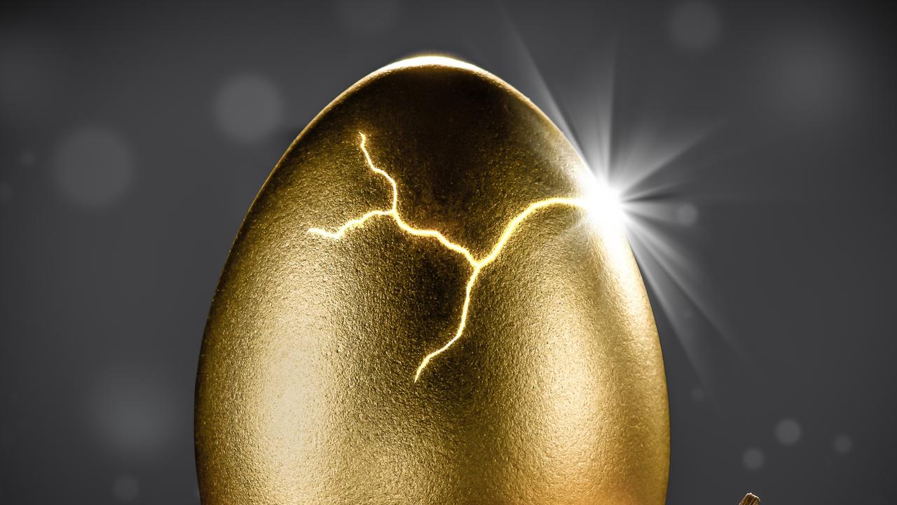 Shiny Golden Nest Egg Cracking Open With Burst Of Light - Investment Maturity Concept, superannuation super generic