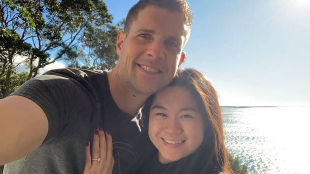 Shark attack victim Simon Nellist, 35, and Jessie Ho on the day of their engagement. They were due to marry this summer.