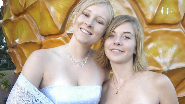 Skye Leslie and Simone Shearer at the Burnside High school Year 12 dinner at the Big Pineapple in 2004.