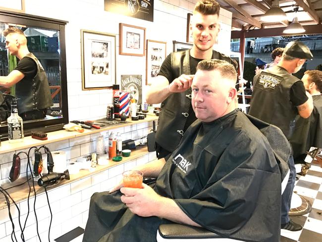 A trim and sip at the Legends Old School Barber Shop at The Stables. Picture: Jenifer Jagielski