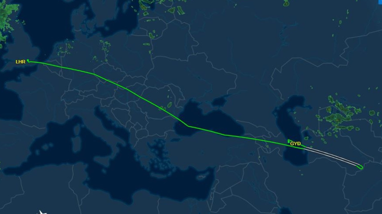 The pilot performed a 180-degree turn to land in Azerbaijan. Picture: FlightAware