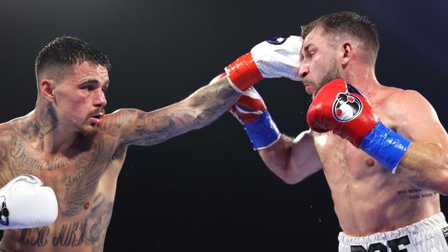 George Kambosos lands a punch on Maxi Hughes at FireLake Arena. Picture: Mikey Williams/Top Rank Inc via Getty Images