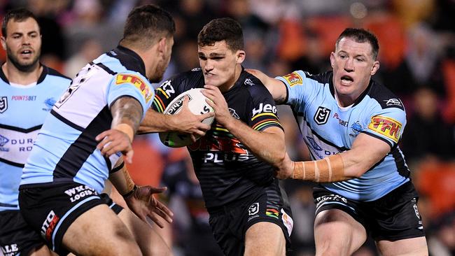 Nathan Cleary put up two huge performances against the Sharks. Picture: AAP Image/Dan Himbrechts