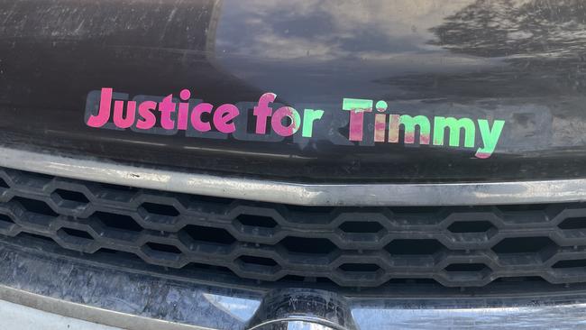 "Justice for Timmy" sticker made by Ms Goodsell. Picture: Jack Colantuono