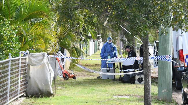 Police establish a crime scene at a residence at Eleventh Ave, Railway Estate following reports a man had been stabbed. Picture: Shae Beplate.