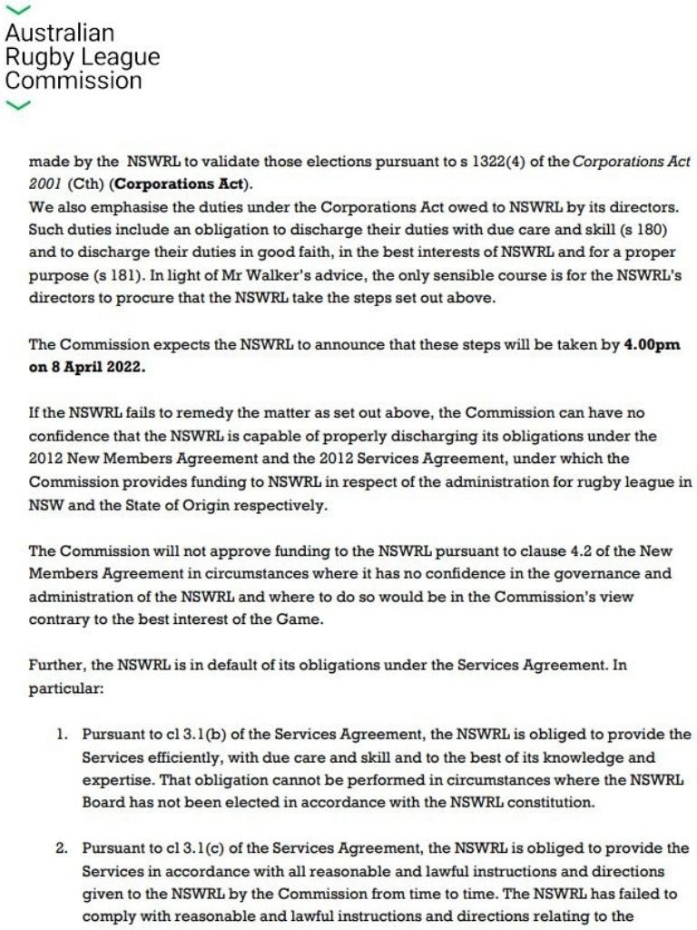 Legal letter to NSWRL.