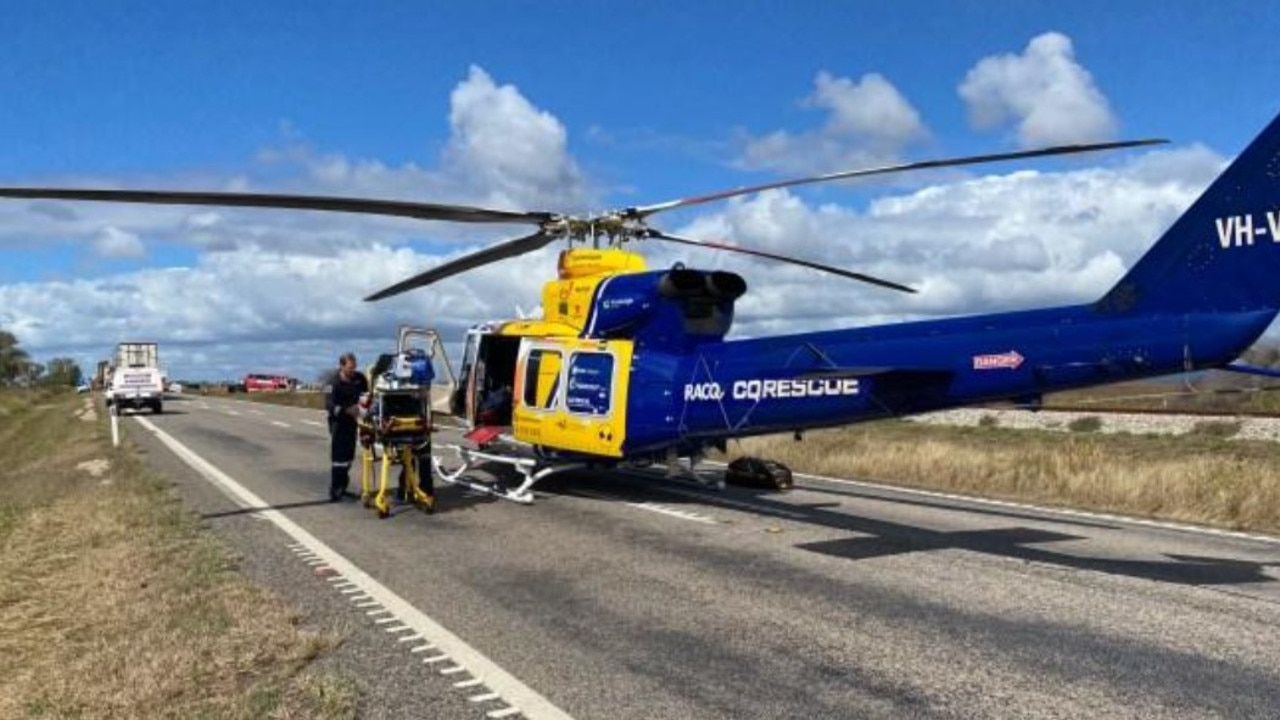 Three people have been killed and seven are fighting for their lives after a horrific crash between a bus and a car towing a caravan. Picture: RACQ CQ Rescue