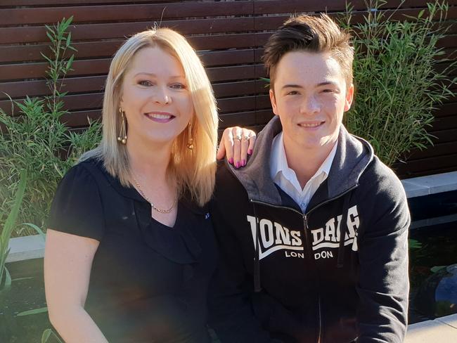 Jennie Frendo with her son Austin, who is 17 and now in remission.