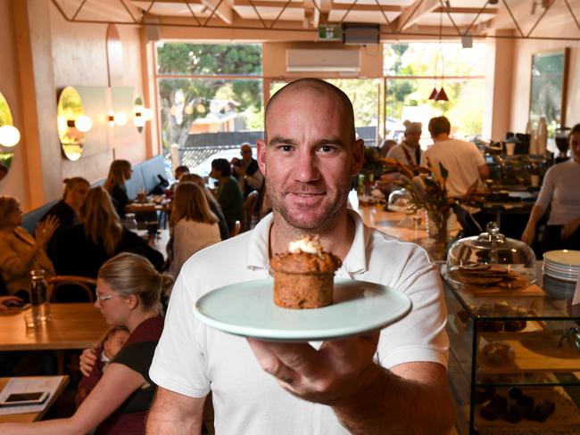 Former Australian cricketer John Hastings in his new cafe, Mr Frankie. Picture: Penny Stephens.