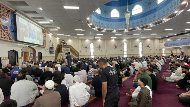 Lakemba Mosque prayers in the wake of the charge against a 16-year-old who attacked a bishop in western Sydney. Picture Jeremy Piper