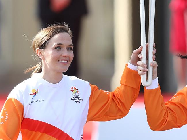 Pendleton helped carry the baton at the launch of The Queen's Baton Relay for the XXI Commonwealth Games.