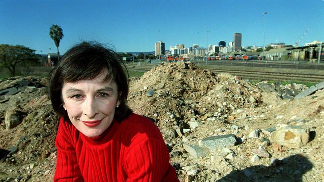 Adelaide councillor Anne Moran walking through the city railyards before they were converted to parklands, 1999.