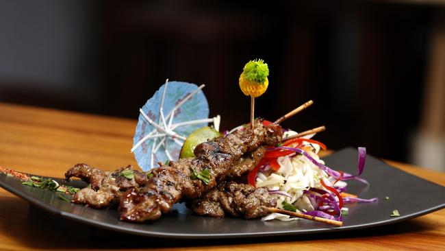 Tiki-Yaki Drunken Pork Skewers from Tupe-Aloha Bar and Grill in Kirra. Picture: JERAD WILLIAMS