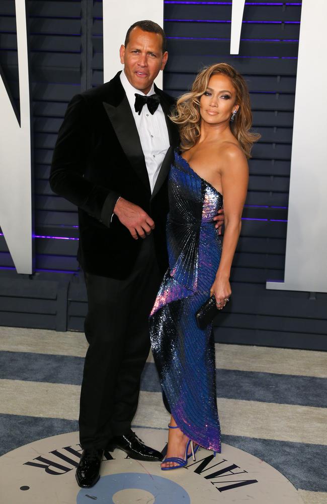 Singer/actress Jennifer Lopez and former pro-baseball player Alex Rodriguez attend the 2019 Vanity Fair Oscar Party. Picture: JB Lacroix / AFP