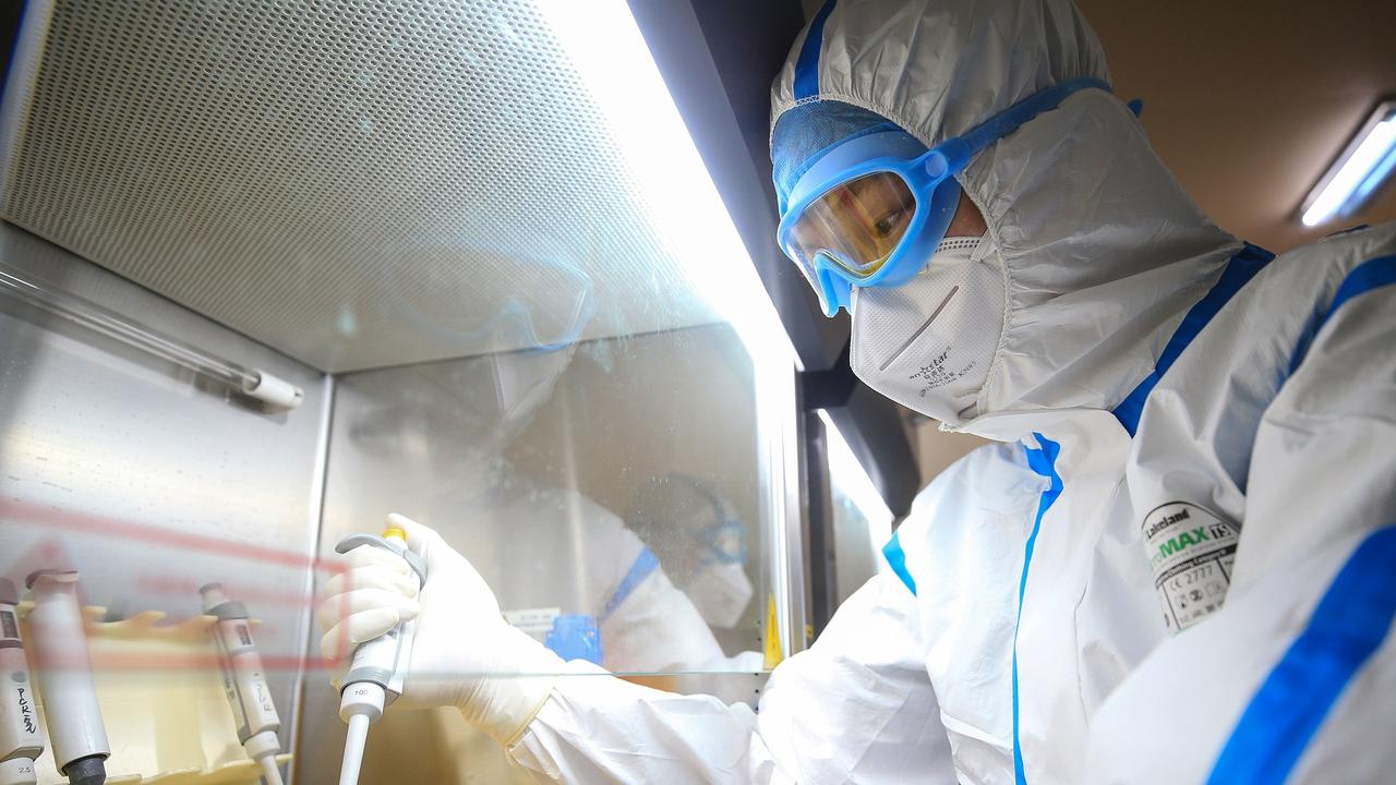 A laboratory technician tests samples of virus at a laboratory in Hengyang in China’s central Henan province. Picture: STR/AFP