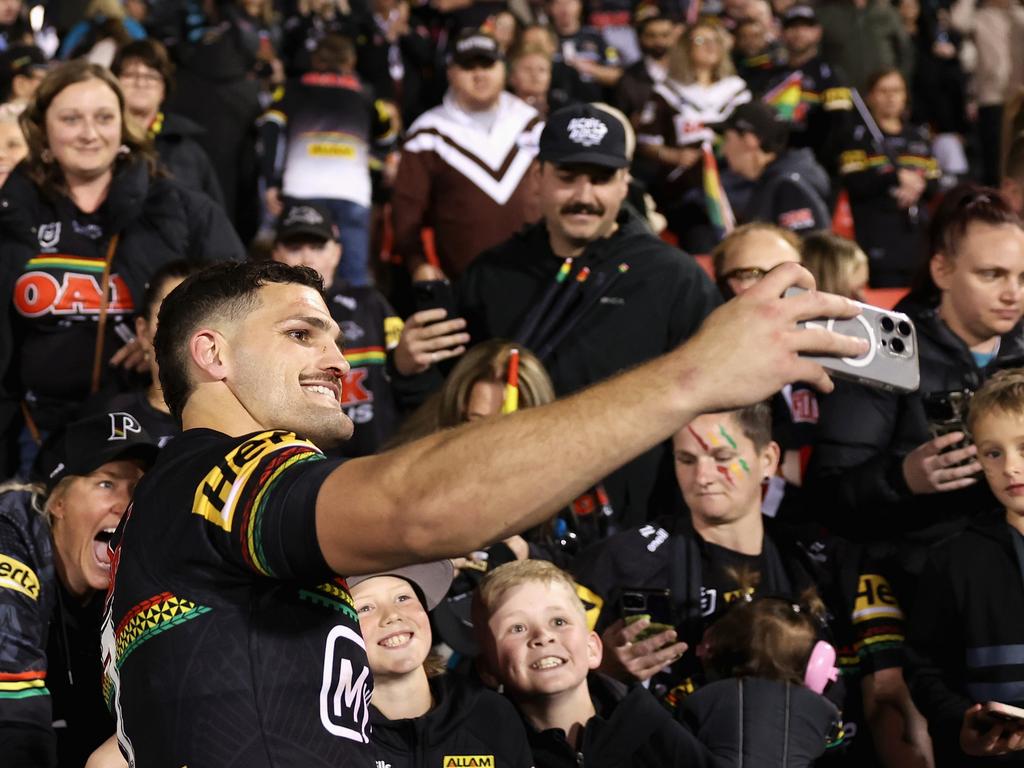 Nathan Cleary was all smiles after Penrith’s win. Picture: Getty Images