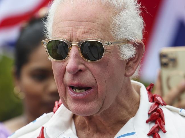 King Charles reacts as he visits the Mangrove Restoration Project at Moata'a Village, near Apia, in Samoa. Picture: Getty Images