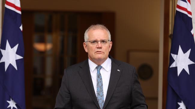 Prime Minister Scott Morrison at a press conference at Parliament House in Canberra on Wednesday. Picture: NCA NewsWire / Gary Ramage