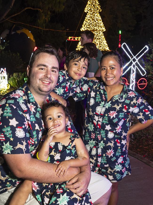 Royce and Angelica Donnelly with their kids Roanne and David at Toowoomba's Christmas Wonderland in Queens Park, Saturday, December 7, 2024. Picture: Kevin Farmer