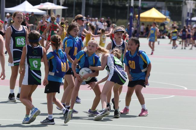 The Netball Qld Primary Schools Cup grand finals are being held at the Hinterland District Netball Association at Mudgeeraba. Picture: Mike Batterham.