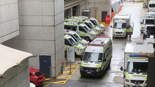 Ambulances ramping at RBH hospital in Brisbane.