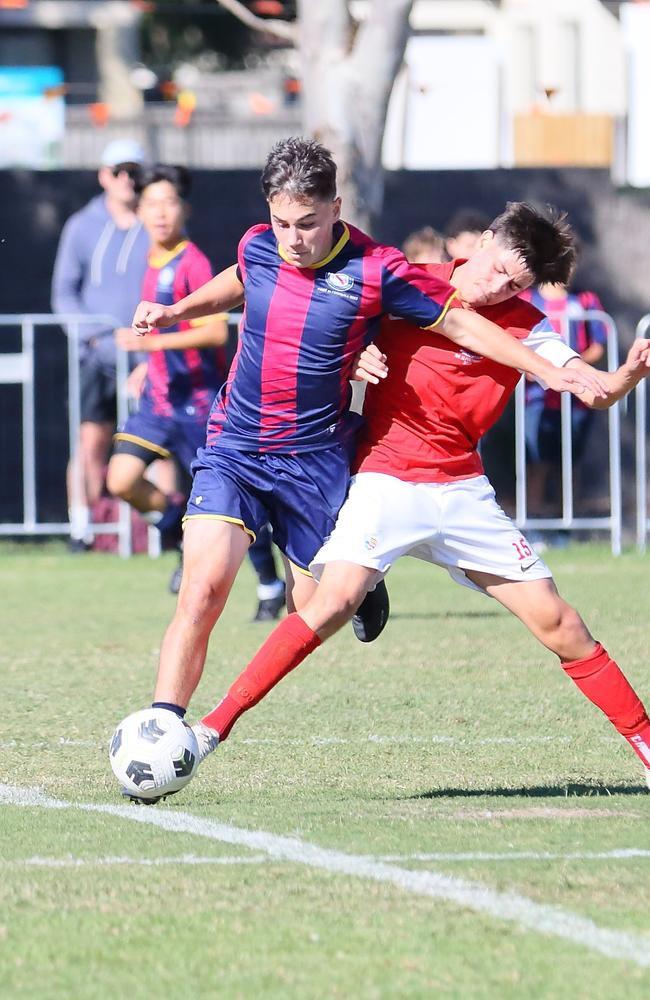 GPS First XI football between Brisbane State High and Ipswich Grammar. Saturday May 20, 2023. Picture: George Galanos.