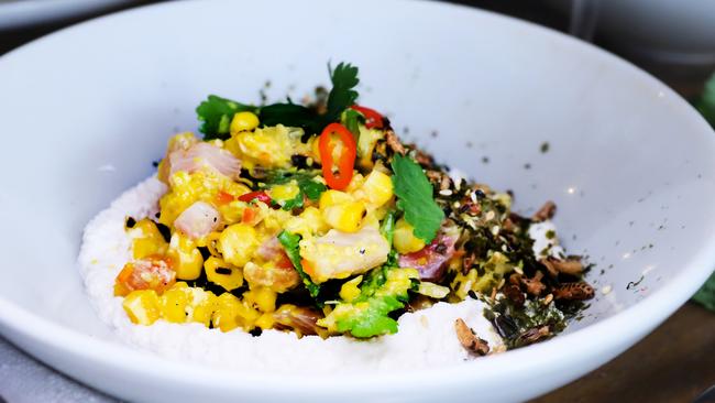 Three Blue Ducks’ ceviche with corn and puffed rice. Picture: Jenifer Jagielski