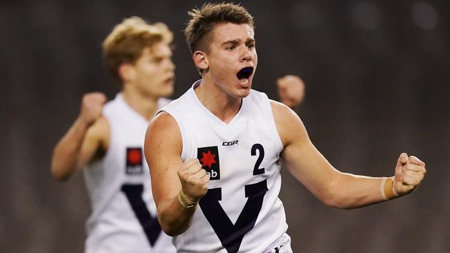 Caleb Serong celebrates a goal for Vic Country. Picture: Getty Images