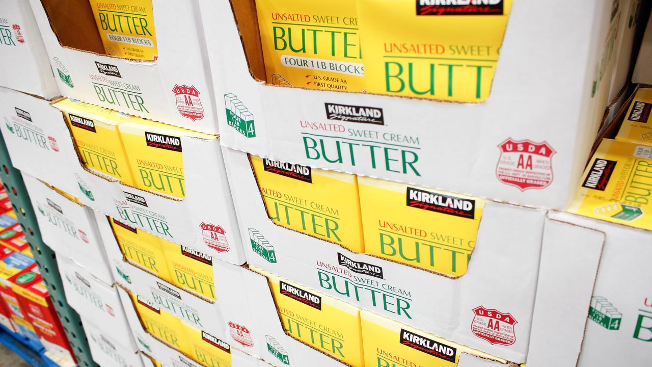 A view of several cases of Kirkland Signature unsalted sweet cream butter, at Costco. Picture: Alamy