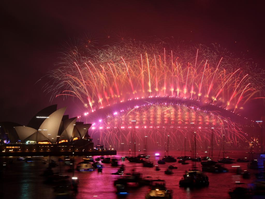 New Year's Eve midnight fireworks over Sydney Harbour as seen from Mrs Macquarie's Chair. Picture: Jonathan Ng