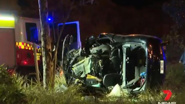 Foad Hellou was left fighting for his life after his car flipped during the street race on Cowpasture Rd in Carnes Hill. Picture: Seven News