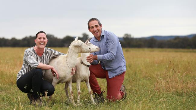 Melissa and Donovan Jacka run Tolpuddle Farm cheese on their 50-hectare property at Tarrawingee in Victoria’s North East. Picture: Andy Rogers