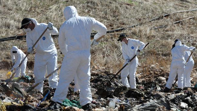 Police search for Geoff McLean's body parts among 150 tonnes of waste at Uleybury rubbish dump. Picture: Dean Martin