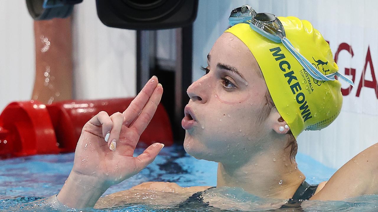 Kaylee McKeon reacts after winning the women's 200m backstroke final during the Tokyo 2020 Summer Olympic Games. Picture: Stanislav Krasilnikov\\TASS via Getty Images.